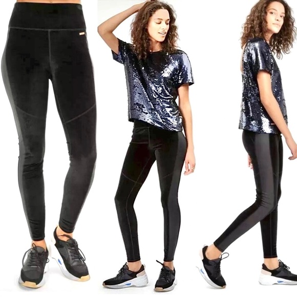 Sweaty Betty Legging Black Velvet Fashion Velour High Rise Pant Tuxedo Pull On M - Picture 1 of 16